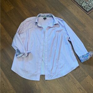 Talbots Purple and White Casual Button Down Shirt
